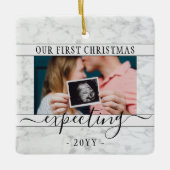 2 Foto Schwangerschaft Neue Eltern 1. Weihnachten  Keramikornament (Vorderseite)