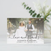 2-Foto-Schwarze Schrift Hochzeit Dankeskarte (Stehend Vorderseite)