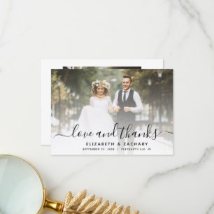 2-Foto-Schwarze Schrift Hochzeit Dankeskarte