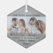 2 Foto Silver 25. Wedding Anniversary Keepake Ornament Aus Glas (Vorderseite)