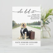 2 Foto Skript Herz Hund Abschluss Dankeskarte (Stehend Vorderseite)