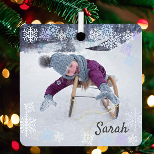 2 Foto Snow Overlay Design fügt Schneeflocken hinz Ornament Aus Metall