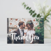 2 Foto Stilvolle Hochzeit moderner Script-Kalligra Dankeskarte (Stehend Vorderseite)