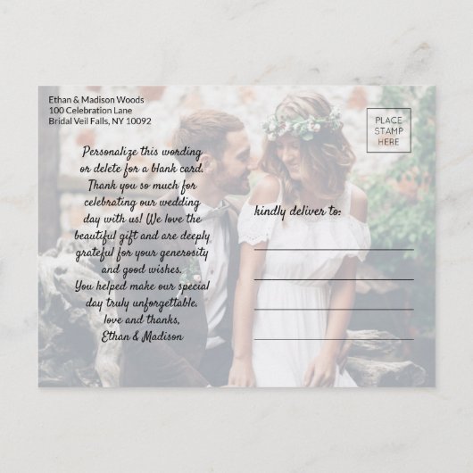 2 Foto Stilvolle Moderne SkriptWedding Vielen Dank Ankündigungspostkarte (Rückseite)