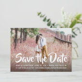 2 Foto Stilvolle White Calligraphy Script Wedding Save The Date (Stehend Vorderseite)