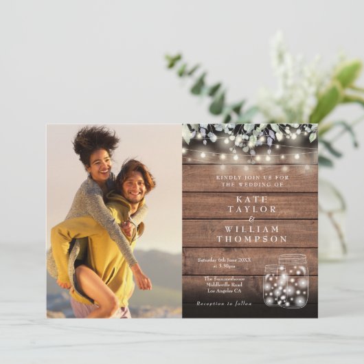 2 Foto String Lights Rustic Jars Greenerenerity We Einladung (Stehend Vorderseite)