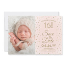 2 Foto Sweet 16 Birthday Blush Gold Save the Date