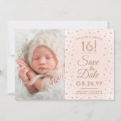2 Foto Sweet 16 Birthday Blush Gold Save the Date (Vorderseite)