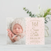 2 Foto Sweet 16 Birthday Blush Gold Save the Date (Stehend Vorderseite)
