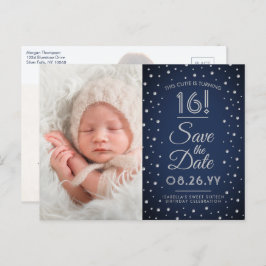 2 Foto Sweet 16 Birthday Navy Blau Save the Date Einladungspostkarte
