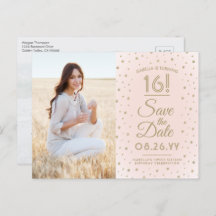2 Foto Sweet 16 Birthday Save the Date Blush Gold