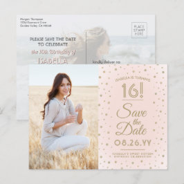 2 Foto Sweet 16 Birthday Save the Date Blush Gold Einladungspostkarte