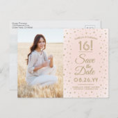 2 Foto Sweet 16 Birthday Save the Date Blush Gold Einladungspostkarte (Vorne/Hinten)