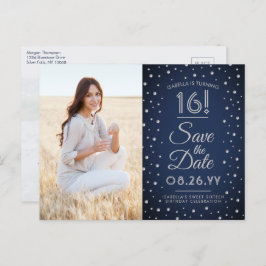 2 Foto Sweet 16 Birthday Save the Date Navy Blue Einladungspostkarte