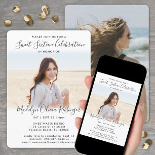 2 Foto Sweet 16 Chic Modernes, elegantes Script Einladung