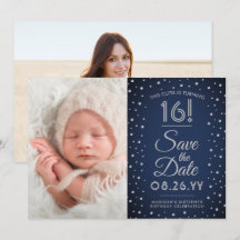 2 Foto Sweet 16 Geburtstag Chic Navy Blue Confetti