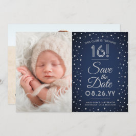 2 Foto Sweet 16 Geburtstag Chic Navy Blue Confetti Save The Date