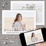 2 Foto Sweet 16. Geburtstagsparty Moderne Sechzehn Save The Date<br><div class="desc">Mit dieser modernen minimalistischen 2-Foto-Save the Date Einladung laden Sie Familie und Freunde zu einer eleganten Sweet 16. Feier ein. Der gesamte Text ist einfach anzupassen. (IMAGE PLACEMENT TIP: Eine einfache Möglichkeit, ein Foto genau so zu zentrieren, wie Sie es gewollt haben, ist es, es einzuschneiden, bevor Sie es auf...</div>