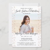 2 Foto Sweet 16 Modern Pink Rose Gold Glitzer Einladung (Vorderseite)