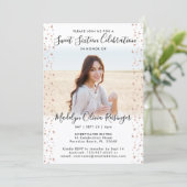 2 Foto Sweet 16 Modern Pink Rose Gold Glitzer Einladung (Stehend Vorderseite)