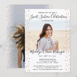 2 Foto Sweet 16 Modern Pink Rose Gold Glitzer Einladung