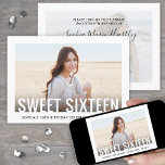 2 Foto Sweet 16 Moderne Minimal Sechzehnte Geburts Einladung<br><div class="desc">Mit dieser stilvollen 2-Foto-Einladung laden Sie Familie und Freunde zu einer eleganten Sweet 16. Geburtstagsfeier ein. Der gesamte Text ist einfach anzupassen. (IMAGE PLACEMENT TIP: Eine einfache Möglichkeit, ein Foto genau so zu zentrieren, wie Sie es gewollt haben, ist es, es einzuschneiden, bevor Sie es auf die Zazzle-Website hochladen.) Das...</div>