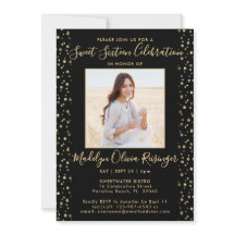 2 Foto Sweet 16 Moderner Black and Gold Glitzer