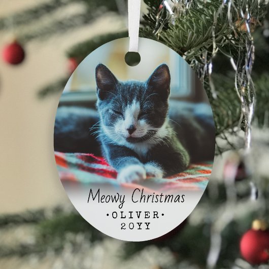 2 Foto Text Meowa Weihnachtskatze Einfache Skripte Ornament Aus Metall