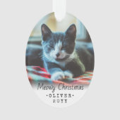 2 Foto Text Meowa Weihnachtskatze Schwarz-weiß Ornament (Vorderseite)