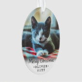 2 Foto Text Meowa Weihnachtskatze Schwarz-weiß Ornament (Vorderseite)