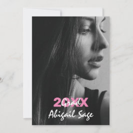 2 Foto Trendy Moderne Rosa und Weiß Abschluss Einladung