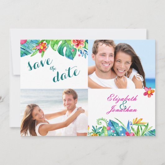 2 Foto Tropisches Berry Pink Aquamarines Blümchen Save The Date (Vorderseite)