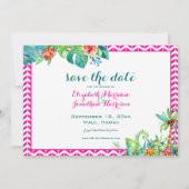 2 Foto Tropisches Berry Pink Aquamarines Blümchen Save The Date (Rückseite)