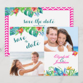 2 Foto Tropisches Berry Pink Aquamarines Blümchen Save The Date (Vorne/Hinten)