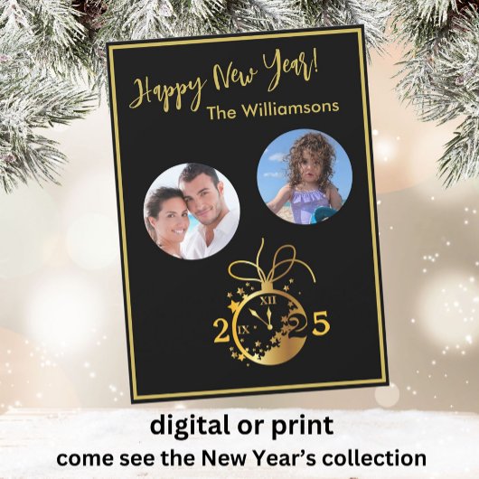 2 Foto-Uhr-Karte zum Jahreswechsel - Happy New Yea Einladung