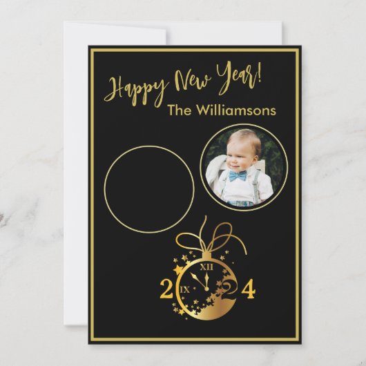 2 Foto-Uhr-Karte zum Jahreswechsel - Happy New Yea Einladung (Vorderseite)