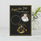 2 Foto-Uhr-Karte zum Jahreswechsel - Happy New Yea Einladung (Stehend Vorderseite)