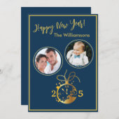 2 Foto-Uhr-Karte zum Jahreswechsel - Happy New Yea Einladung (Vorne/Hinten)