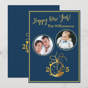 2 Foto-Uhr-Karte zum Jahreswechsel - Happy New Yea Einladung