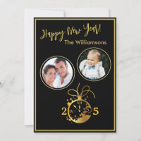 2 Foto-Uhr-Karte zum Jahreswechsel - Happy New Yea