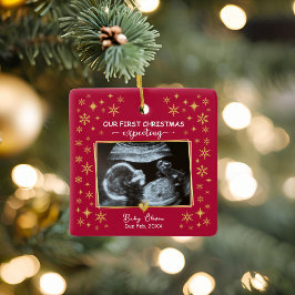 2-Foto-Ultrasound 1. Weihnachten erwartet Keepake Keramikornament