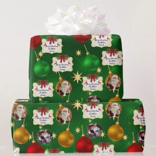 2 Foto und Familienname Weihnachten Geschenkpapier