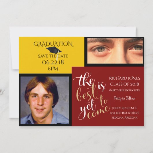 2 FOTO und FARBE Gelber Abschluss Einladung (Vorderseite)