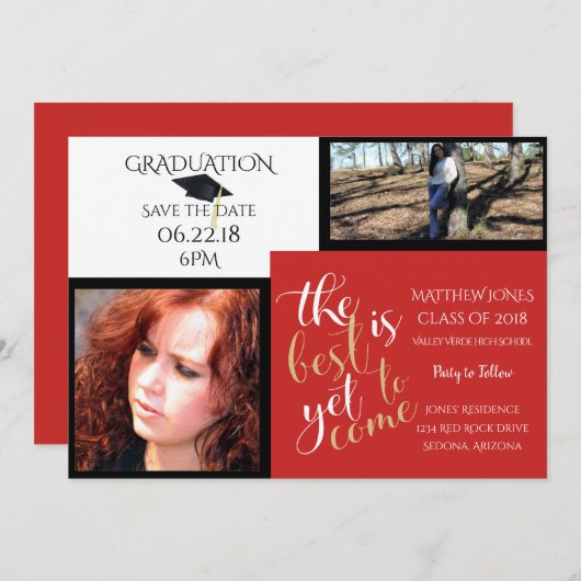 2 FOTO und FARBEN, Weißer Abschluss Einladung (Vorne/Hinten)