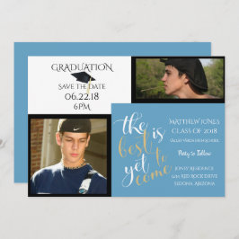 2 FOTO und FARBfarben Weiß Blau Abschluss Einladung