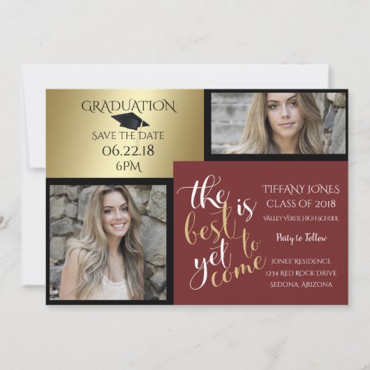 2 FOTO und WÄHLEN SIE IHREN FARBE Burgund Abschlus Einladung (Vorderseite)
