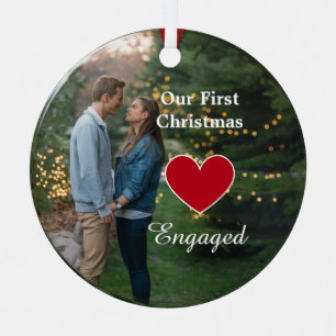 2 Foto Unser erstes Verlobtes Weihnachtsherz /cust Ornament Aus Metall