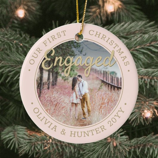 2 Foto Unser erstes Weihnachten Verlobt Blush und  Keramik Ornament