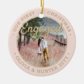 2 Foto Unser erstes Weihnachten Verlobt Blush und  Keramik Ornament (Vorne)