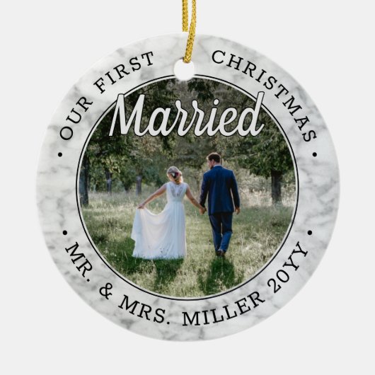 2 Foto Unsere ersten Verheirateten Imitate Weihnac Keramik Ornament (Vorne)